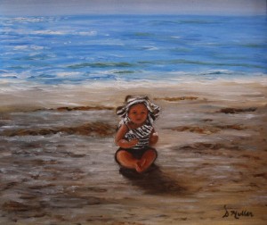 Kaycee Muller, Florida, Sanibel Island, painted by Artist Donna Muller, beach, water, ocean, baby, sand, waves