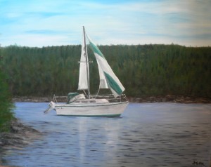 Rita Schwartz, John Schwartz, sailboat, Lori Anne, Shad Bay, Ocean, Nova Scotia Artist Donna Muller 