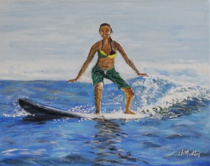 surfing, hawaii, water, wave, acrylic painting, Donna Muller,artist