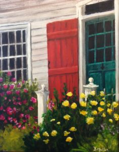 doorway, flowers, entry, entrance, welcoming, painting, wooden door, Lunenburg, window, Nova Scotia