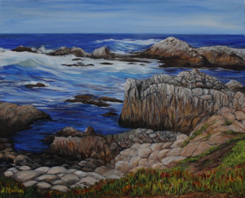 Monterey, California, rock, water, ocean, blue, landscape, painting, acrylic, artist Donna Muller
