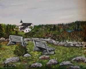 Terence Bay, graveyard, benches, church, Nova Scotia, SS Atlantic, rock, path