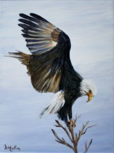 Bald eagle, landing, tree, sky, wildlife, painting