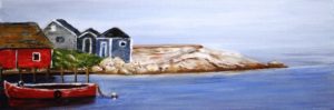 Nova Scotia, Peggy's Cove, Red boat, buildings, cove