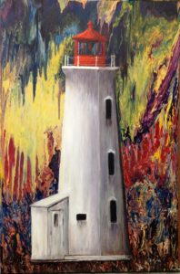 Lighthouse, Peggy's Cove, icon, iconic, poured painting, acrylic painting, Atlantic Canada, abstract, realism