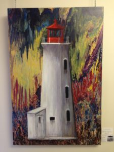 Peggy's Cove, lighthouse, Nova Scotia, acrylic pour