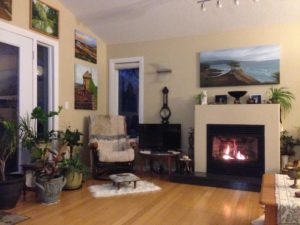 fire place, livingroom, art work, Donna's Gallery