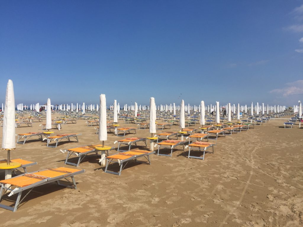 Rimini, Italy, beach, sand, umbrella, loungers, Adriatic Coast.