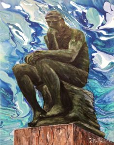 Acrylic, painting, the thinker, think, statue, artist, Donna Muller