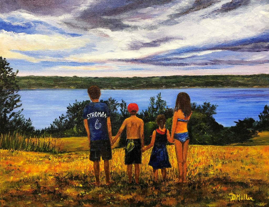 grandchildren, commission, acrylic painting, Buena Vista, Last Mountain Lake