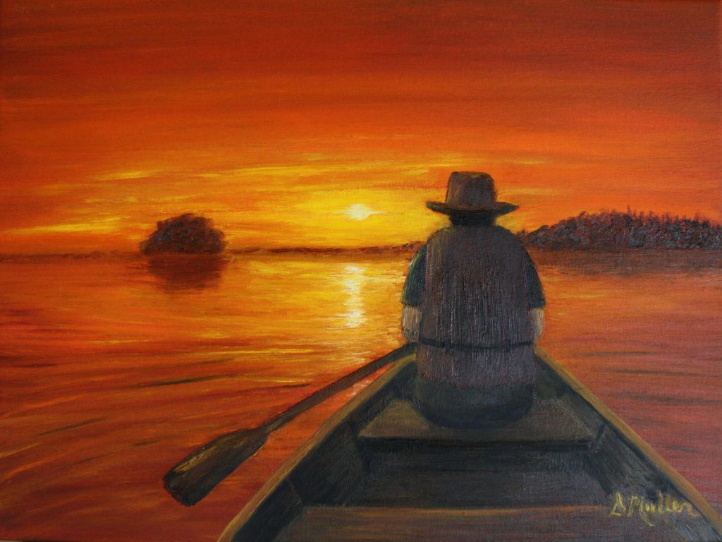 Canoe, sunset