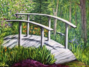 Plein Air, Garden, Nova Scotia, bridge, flowers, garden, landscape