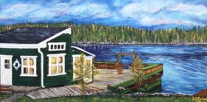 Donna's Cottage Rental, Donna's Gallery, wharf, Bay, water, trees, ocean, Artist Donna Muller