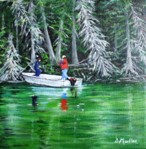 Fishing, boat, water, trees