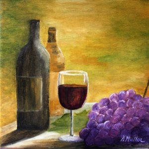 Wine, glass, grapes, table