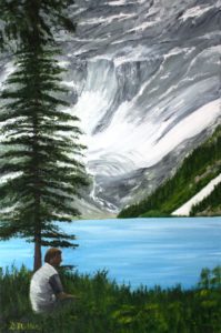 glaciers, glacier lake, tree, water, lake, BC, British Columbia, painting