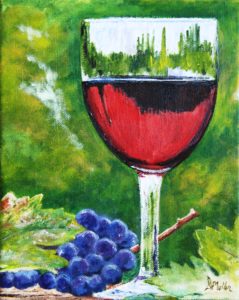 wine, glass, grapes, painting