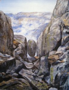 Norway, painting, landscape, hiking, rock