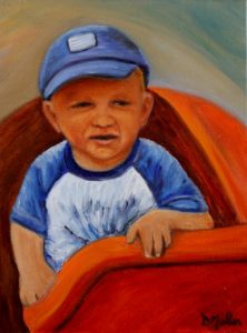 small child, painting, portrait, hat, ride
