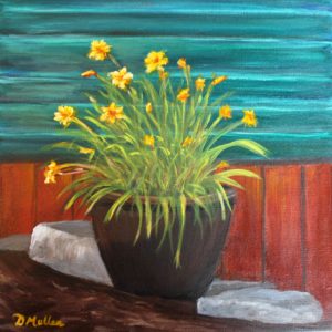 planter, pot, day lilies, lily, rock, Donna's Gallery, Donna Muller