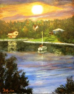 Bayside, sunrise, sailboat, ocean, landscape, shad bay, Nova Scotia, painting, artist, Donna Muller