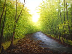 Cape Breton, Nova Scotia, Artist Donna Muller, oil painting, For sale, hike, trail, creek, rocks, path, landscape painting