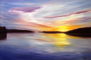 Sunset, water, landscape, painting, oil painting, donna muller