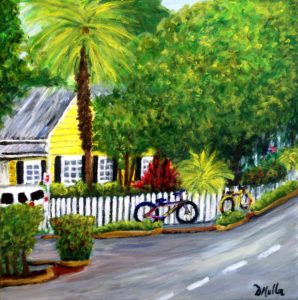 Key West, Florida, bike, bicyles, street, landscape, yellow house, palm tree