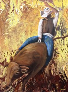 Western, fineart, cowboy, rodeo, bronco, bull, bullriding, acrylicpainting, forsale, dmuller, donna muller, donnas gallery,