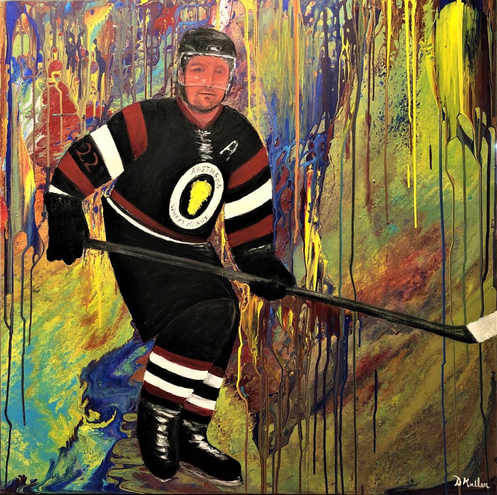 Hockey, winter, ice, sport, rink, hockey player, painting, acrylic pour, Rosthern, Wheat Kings