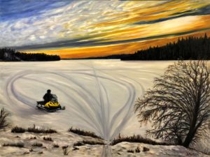 skidooing, Fur Lake, ice, snow, sunset