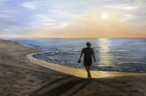 sunset, calm, peace, ocean, walking, man, Donna Muller